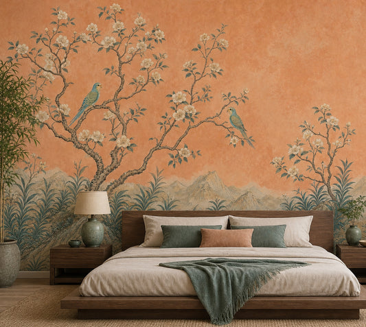 Muted Green Wallpaper Chinoiserie Tropical Removable Wall Decor