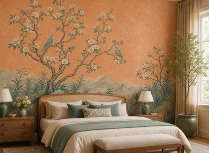 Muted Green Wallpaper Chinoiserie Tropical Removable Wall Decor