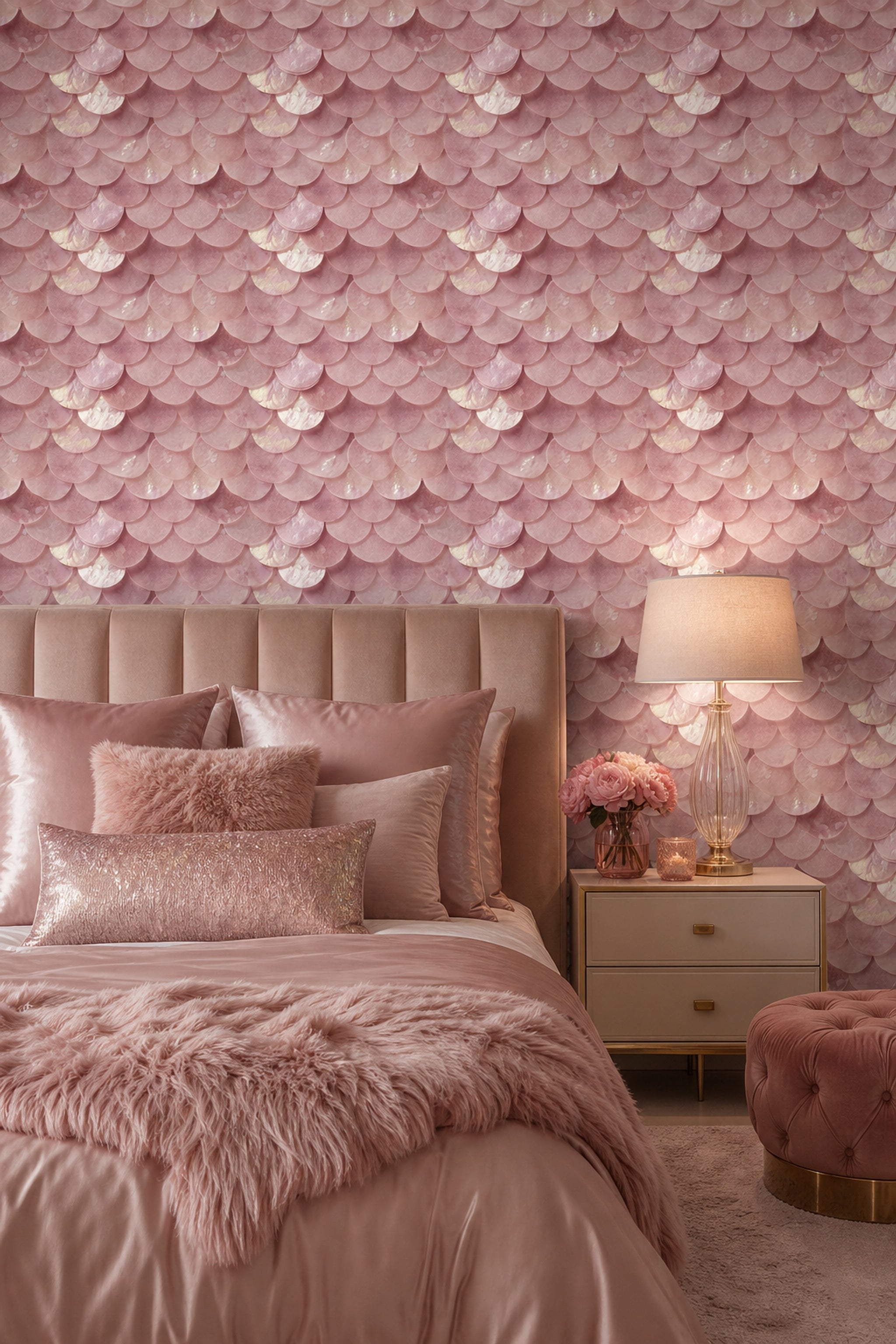 Pearlescent Wallpaper Scallop Overlapping Circles Removable Wall Decor
