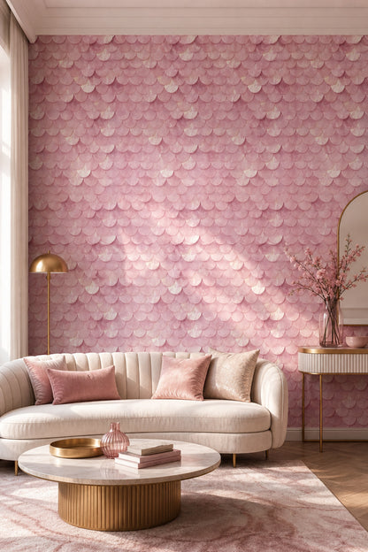 Pearlescent Wallpaper Scallop Overlapping Circles Removable Wall Decor