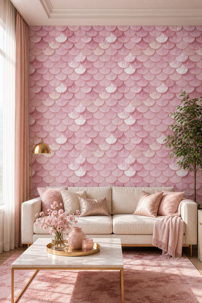 Pearlescent Wallpaper Scallop Overlapping Circles Removable Wall Decor