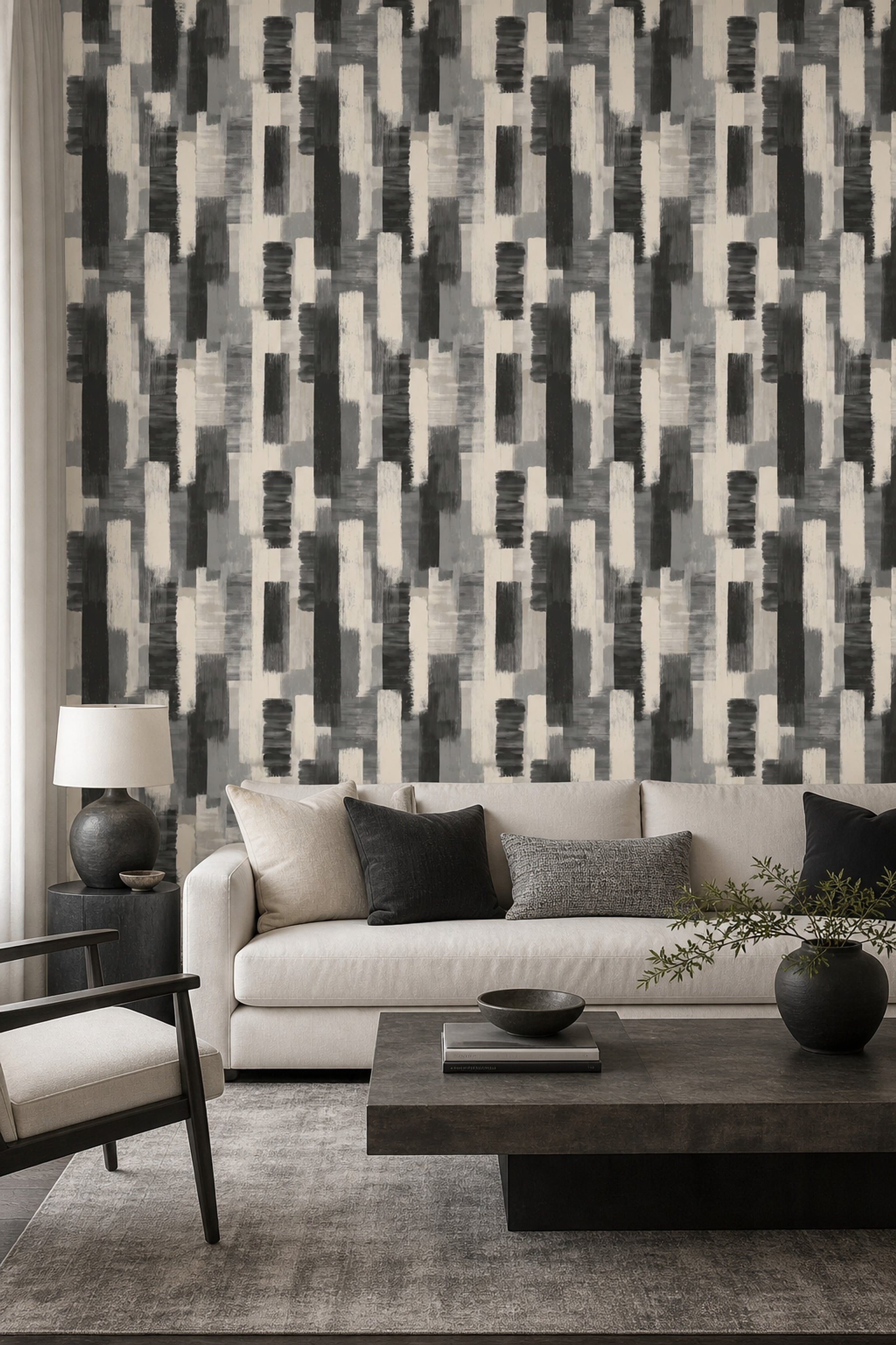 Abstract Wallpaper Geometric Brushstroke Texture Removable Wall Decor