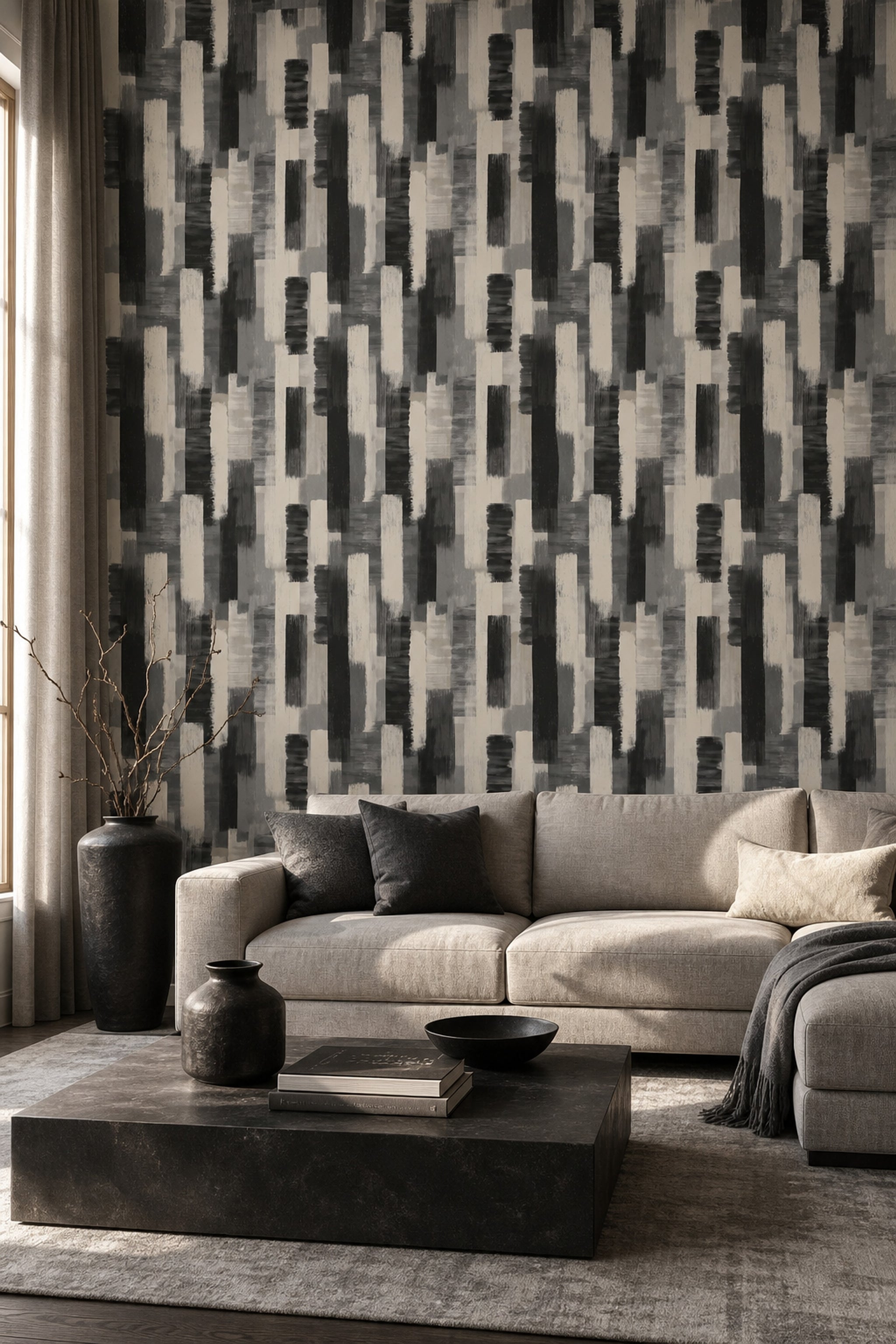 Abstract Wallpaper Geometric Brushstroke Texture Removable Wall Decor