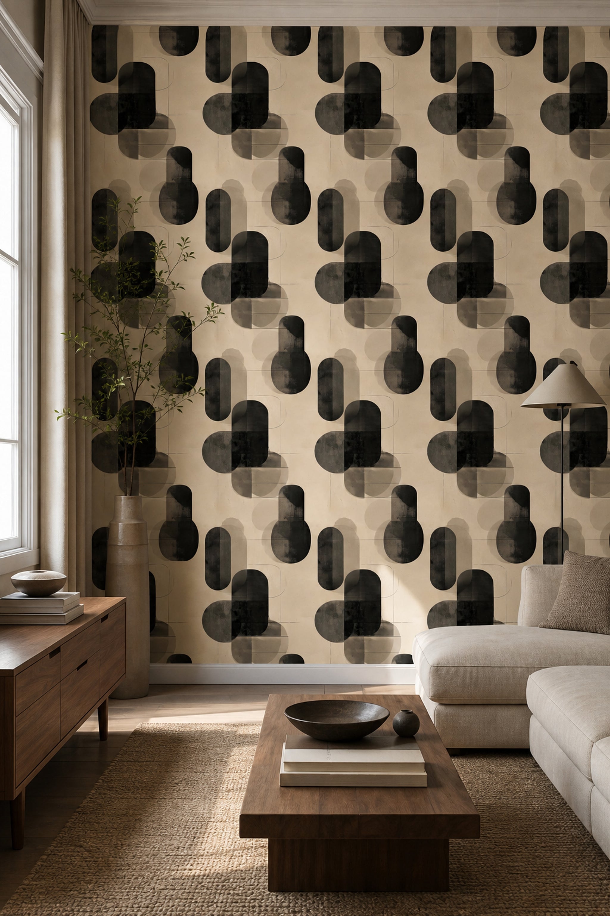 Mid Century Modern Wallpaper Geometric Removable Minimalist Wall Double Roll