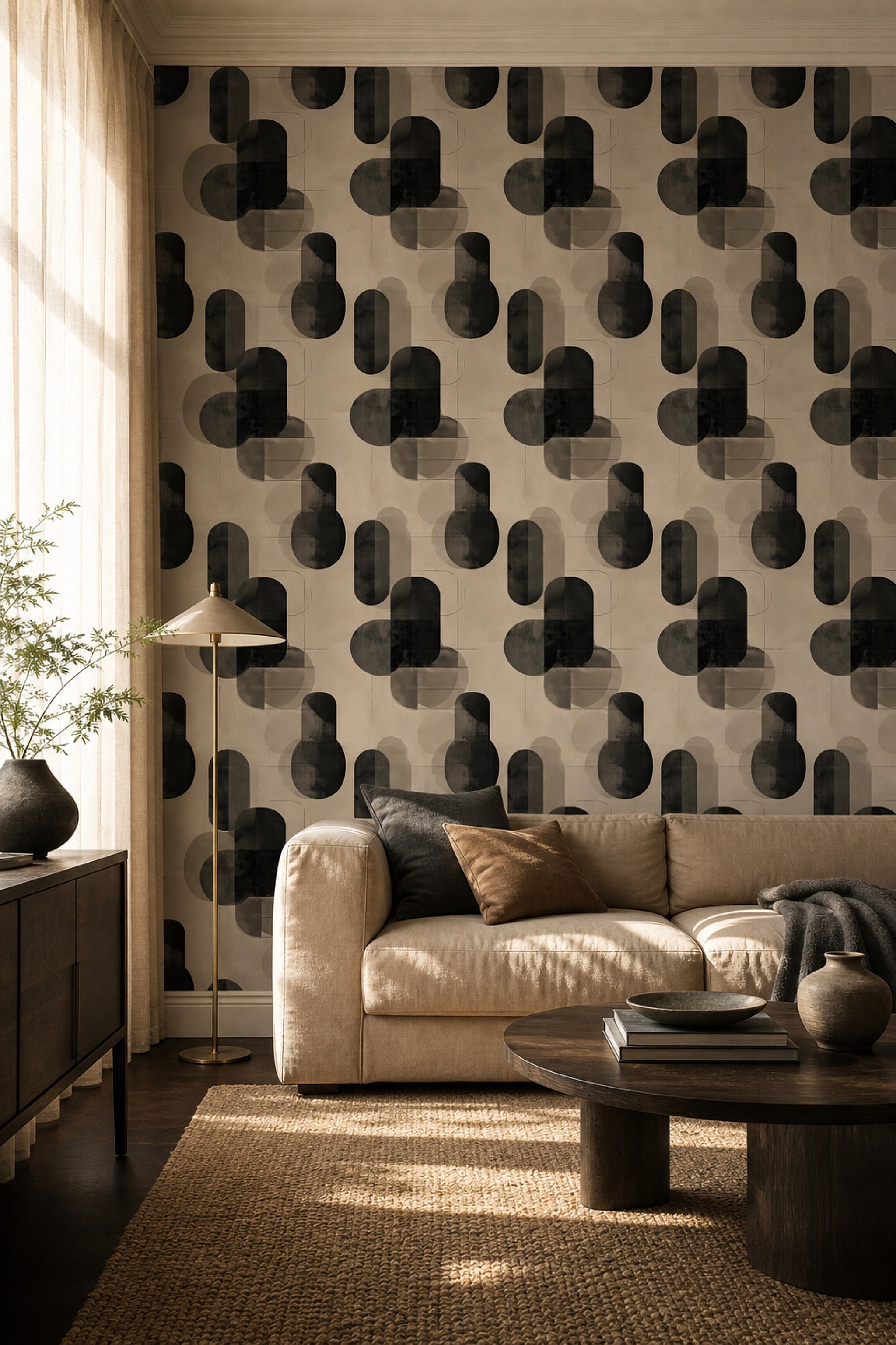 Mid Century Modern Wallpaper Geometric Removable Minimalist Wall Double Roll