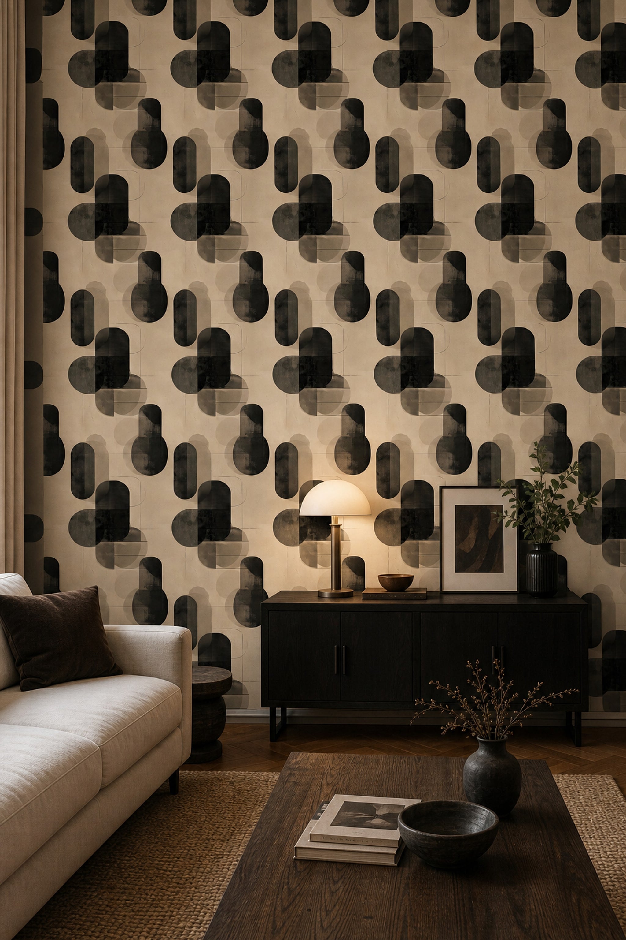 Mid Century Modern Wallpaper Geometric Removable Minimalist Wall Double Roll