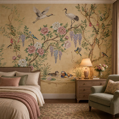 Chinoiserie Wallpaper Birds Peonies Wall Mural