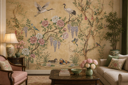 Chinoiserie Wallpaper Birds Peonies Wall Mural