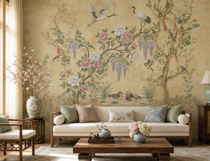 Chinoiserie Wallpaper Birds Peonies Wall Mural