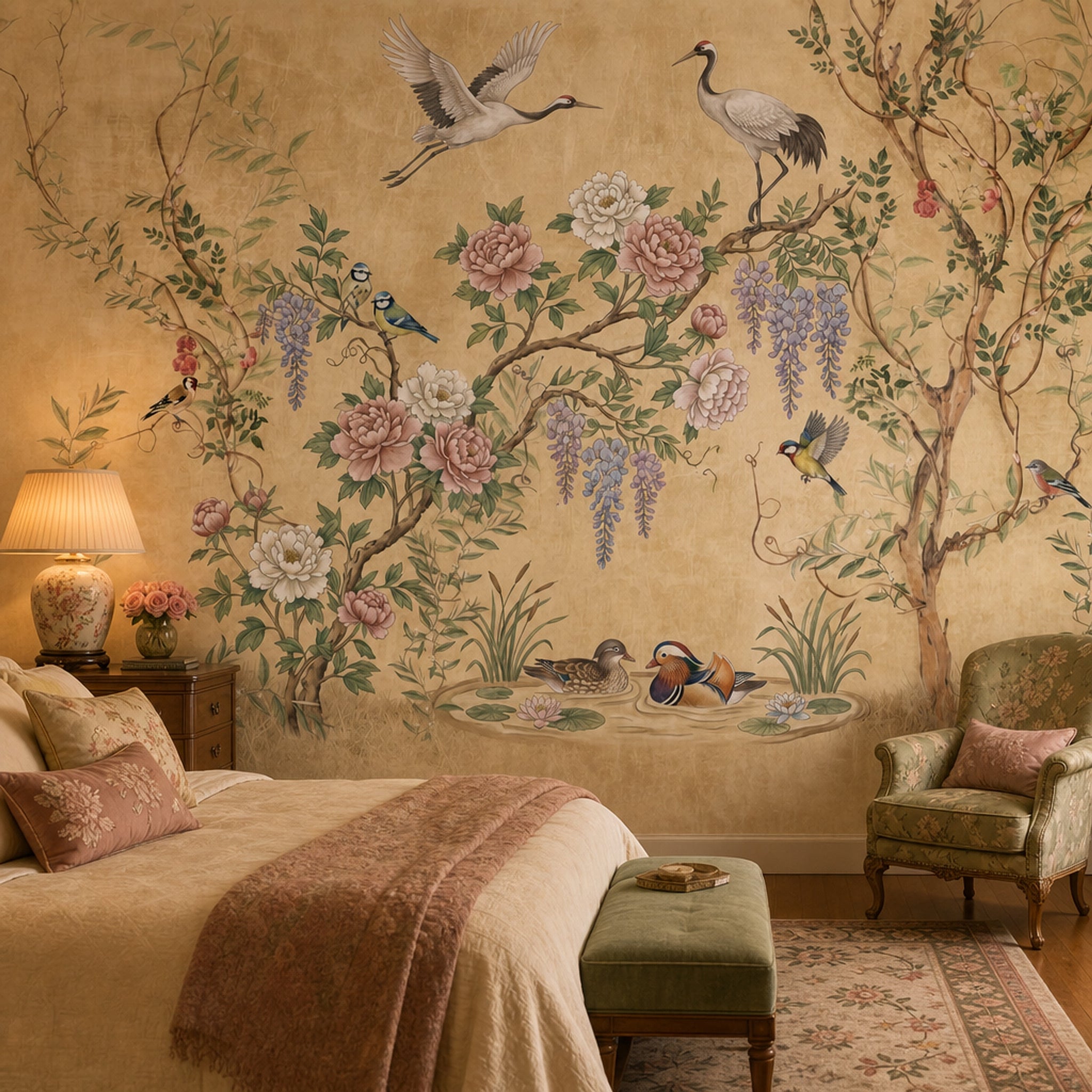 Chinoiserie Wallpaper Birds Peonies Wall Mural
