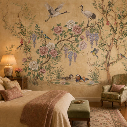 Chinoiserie Wallpaper Birds Peonies Wall Mural