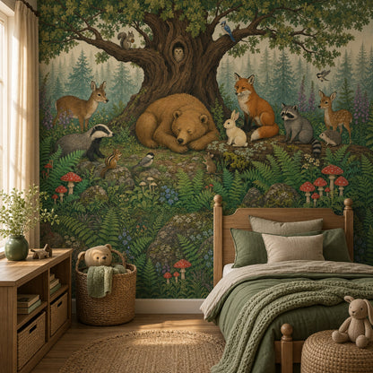 Woodland Wallpaper Forest Animals Removable Oak Tree Wall Decor
