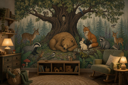 Woodland Wallpaper Forest Animals Removable Oak Tree Wall Decor