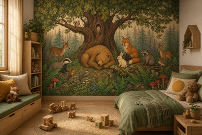 Woodland Wallpaper Forest Animals Removable Oak Tree Wall Decor