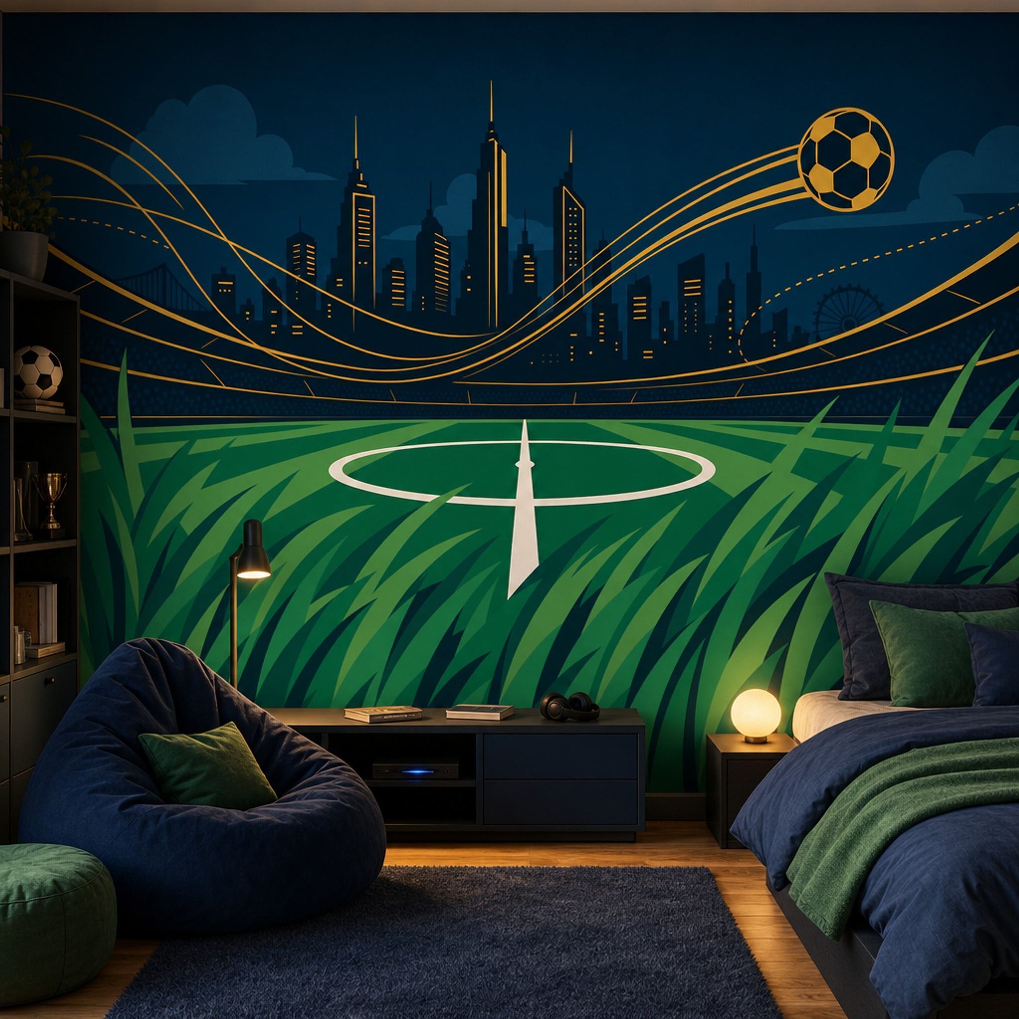 Soccer Stadium Wallpaper City Skyline Night Scene Wall Mural