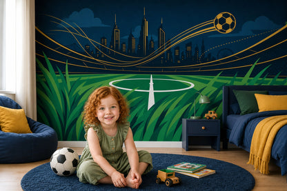 Soccer Stadium Wallpaper City Skyline Night Scene Wall Mural