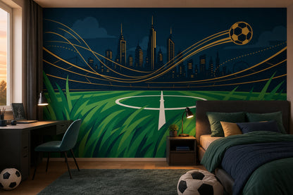 Soccer Stadium Wallpaper City Skyline Night Scene Wall Mural