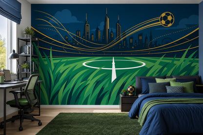 Soccer Stadium Wallpaper City Skyline Night Scene Wall Mural