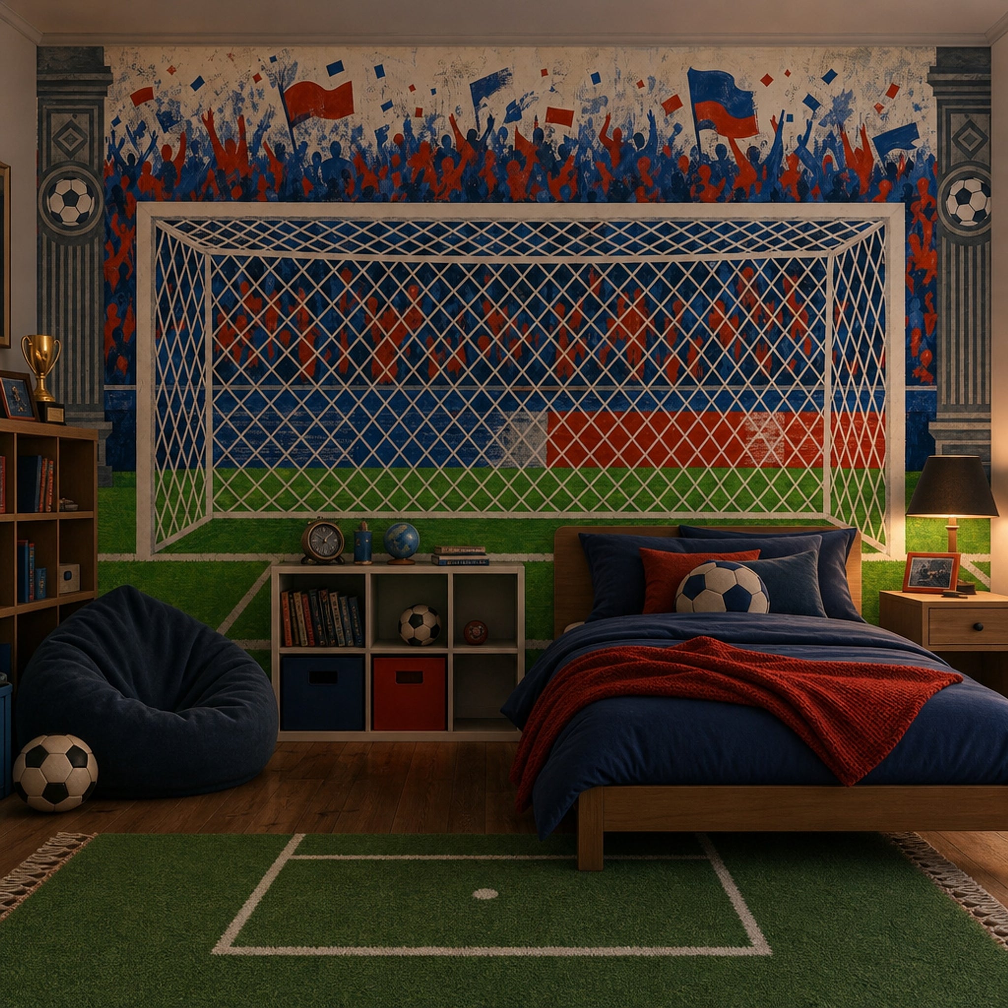 Soccer Stadium Wallpaper Goal Net Removable Cheering Crowd Wall Decor