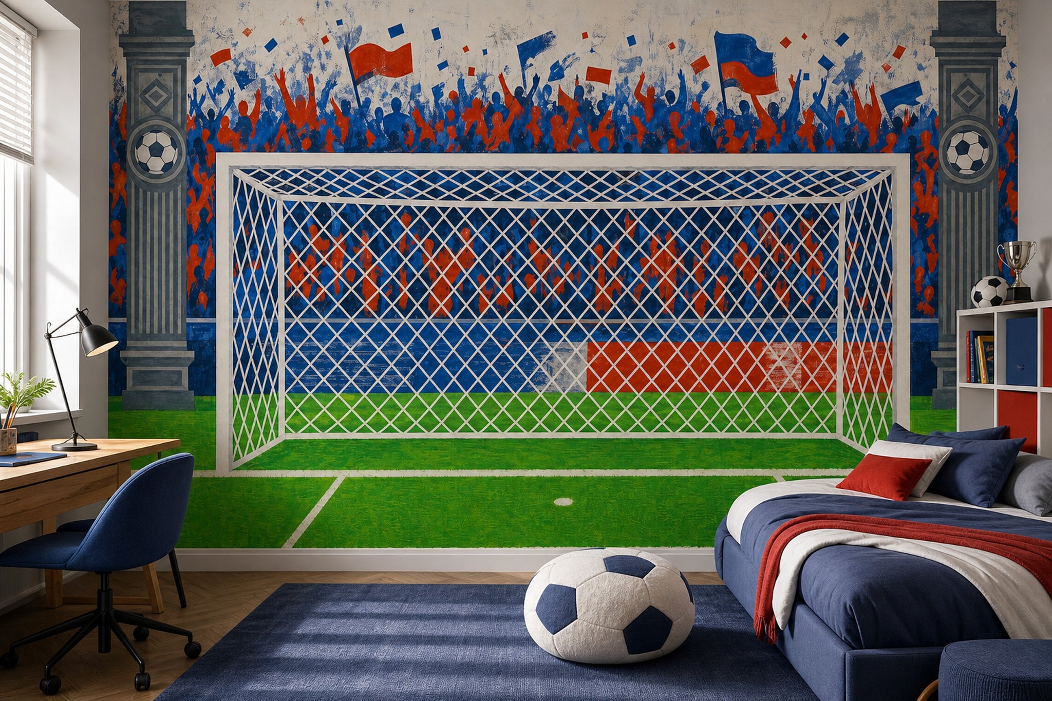 Soccer Stadium Wallpaper Goal Net Removable Cheering Crowd Wall Decor