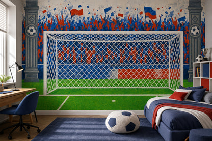 Soccer Stadium Wallpaper Goal Net Removable Cheering Crowd Wall Decor
