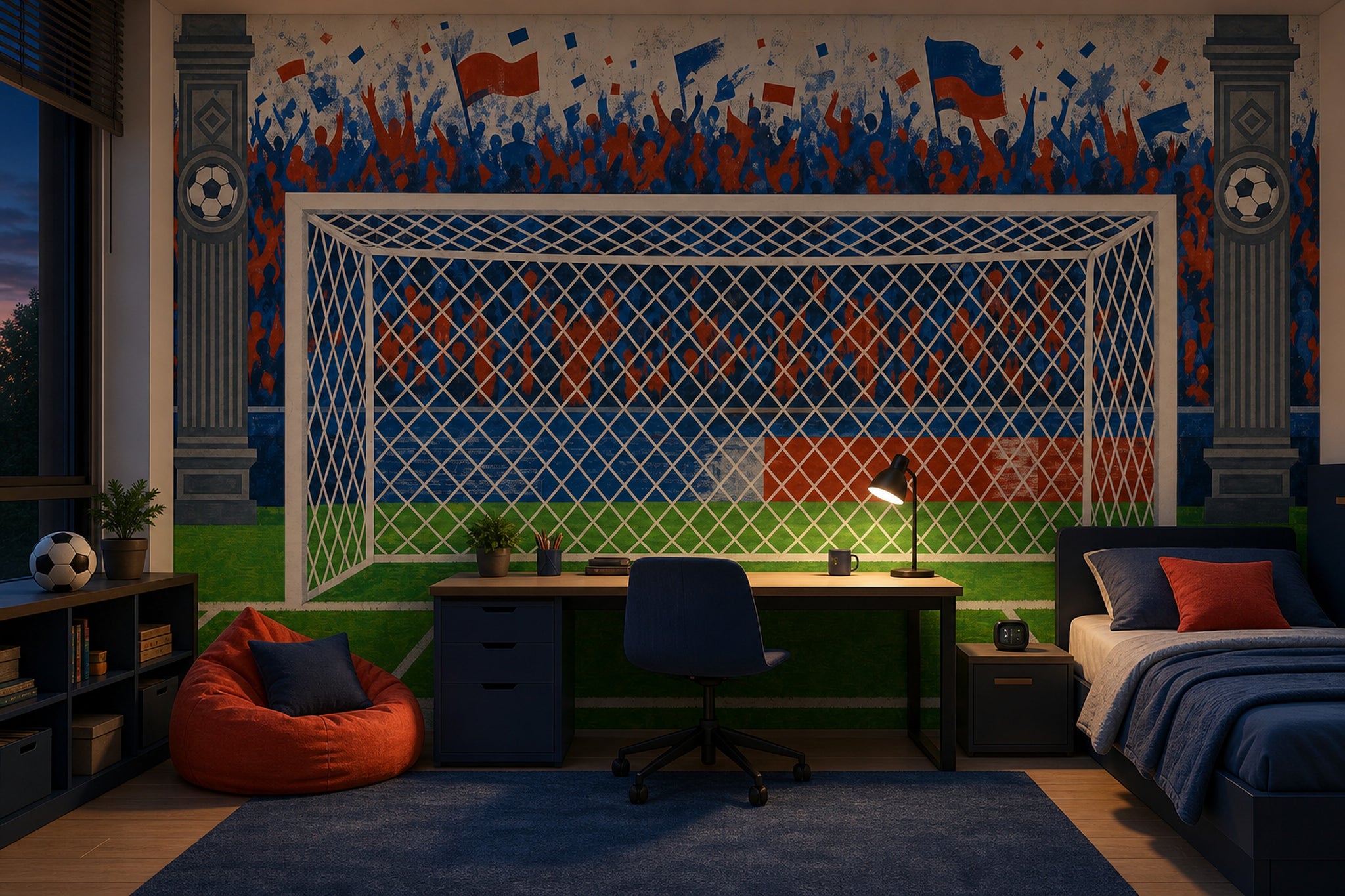 Soccer Stadium Wallpaper Goal Net Removable Cheering Crowd Wall Decor