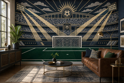 Dark Soccer Stadium Wallpaper Football Goal Spotlight Beams Wall Mural
