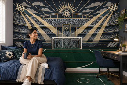 Dark Soccer Stadium Wallpaper Football Goal Spotlight Beams Wall Mural