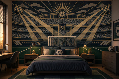 Dark Soccer Stadium Wallpaper Football Goal Spotlight Beams Wall Mural