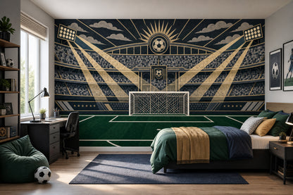 Dark Soccer Stadium Wallpaper Football Goal Spotlight Beams Wall Mural