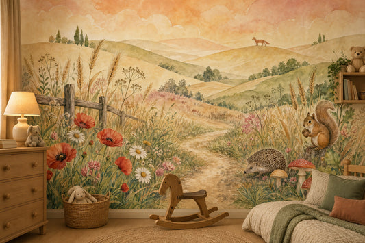Watercolor Landscape Wallpaper Rolling Hills Removable Storybook Countryside Wall Decor
