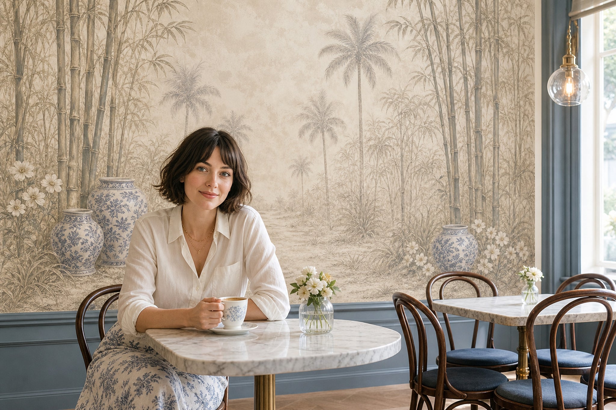 Bamboo Grove Wallpaper Tropical Palms Blue And White Porcelain Removable Wall Decor
