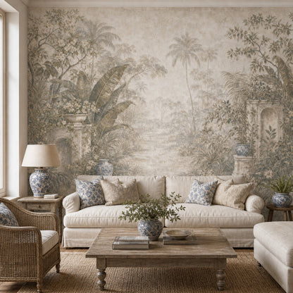 Tropical Landscape Wallpaper Palm Trees Vintage Mural Wall Mural