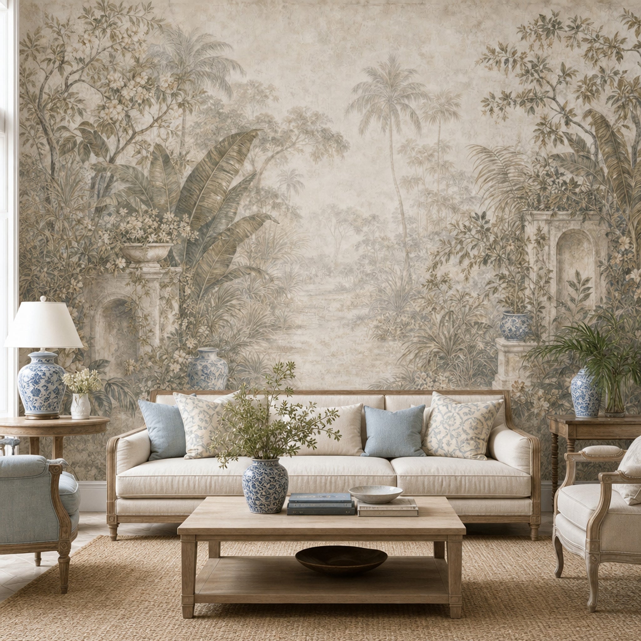 Tropical Landscape Wallpaper Palm Trees Vintage Mural Wall Mural