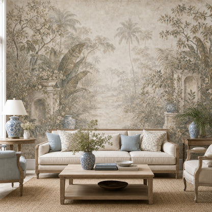 Tropical Landscape Wallpaper Palm Trees Vintage Mural Wall Mural