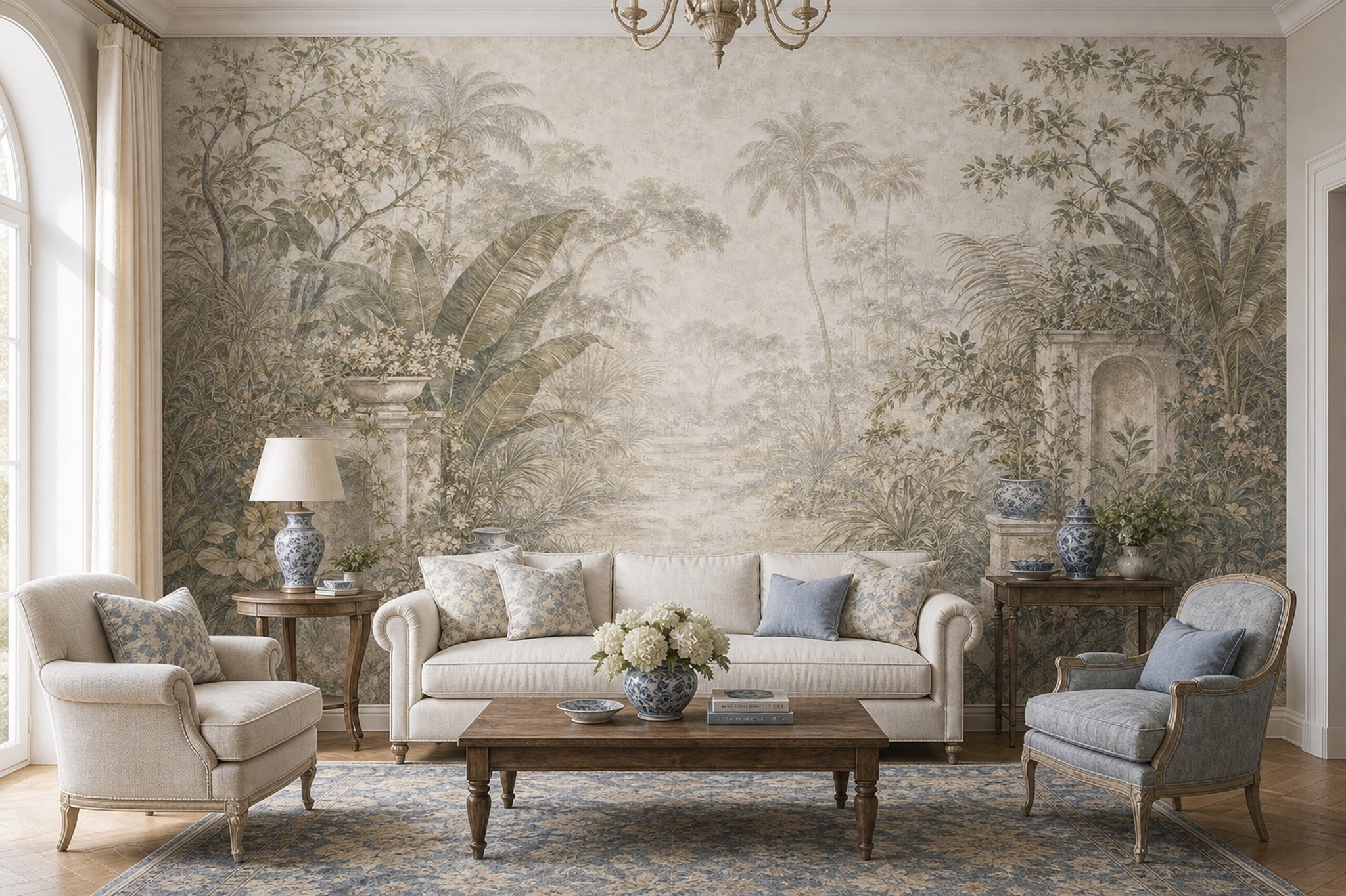 Tropical Landscape Wallpaper Palm Trees Vintage Mural Wall Mural