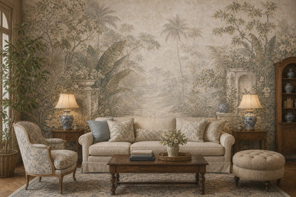 Tropical Landscape Wallpaper Palm Trees Vintage Mural Wall Mural