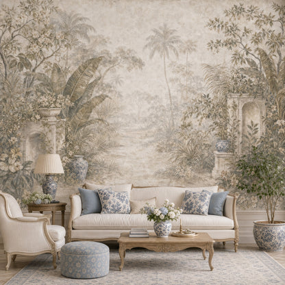 Tropical Landscape Wallpaper Palm Trees Vintage Mural Wall Mural