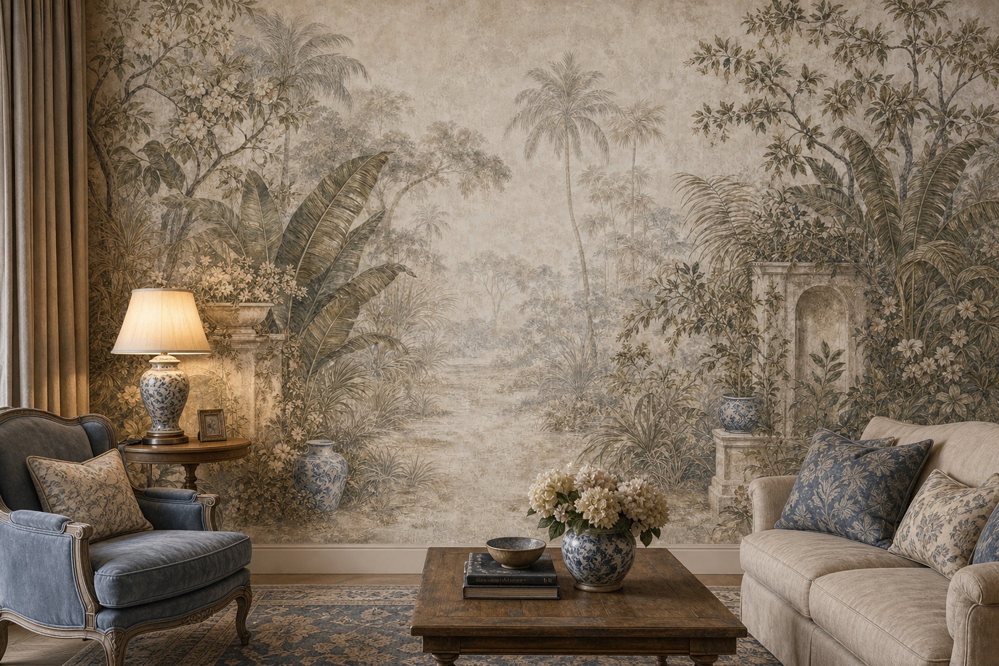 Tropical Landscape Wallpaper Palm Trees Vintage Mural Wall Mural