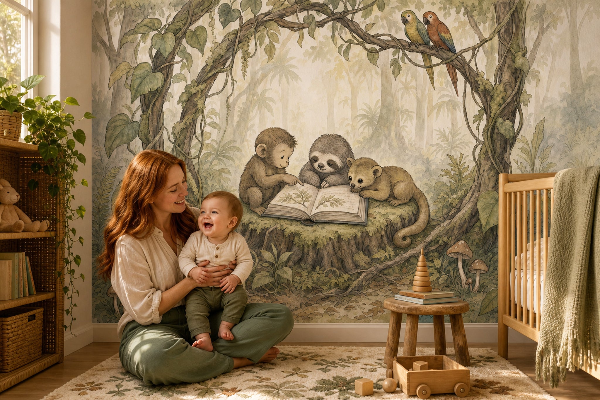 Misty Forest Wallpaper Muted Green Removable Wall Decor