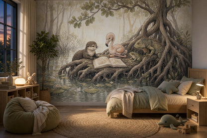 Storybook Illustration Wallpaper Wetland Landscape Removable Mangrove Roots Wall Decor