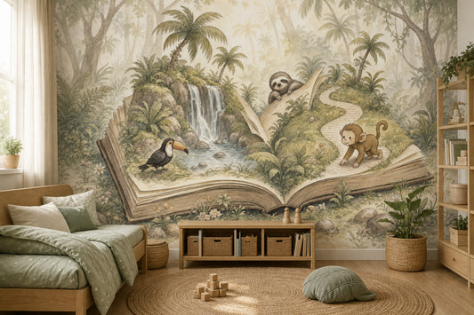 Misty Forest Wallpaper Watercolor Jungle Storybook Wall Mural