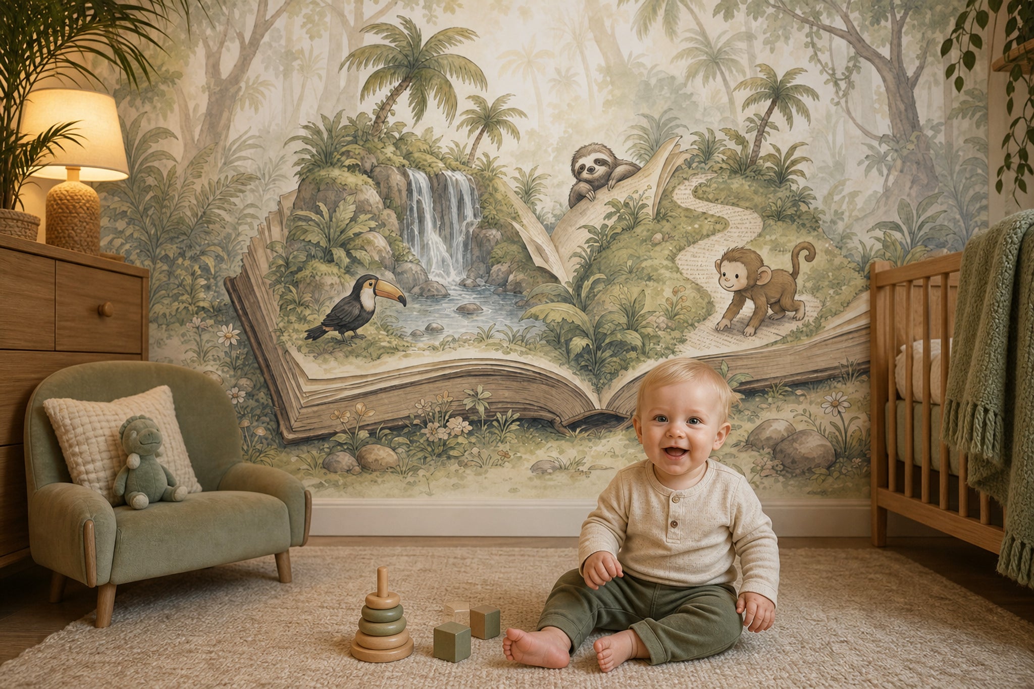 Misty Forest Wallpaper Watercolor Jungle Storybook Wall Mural