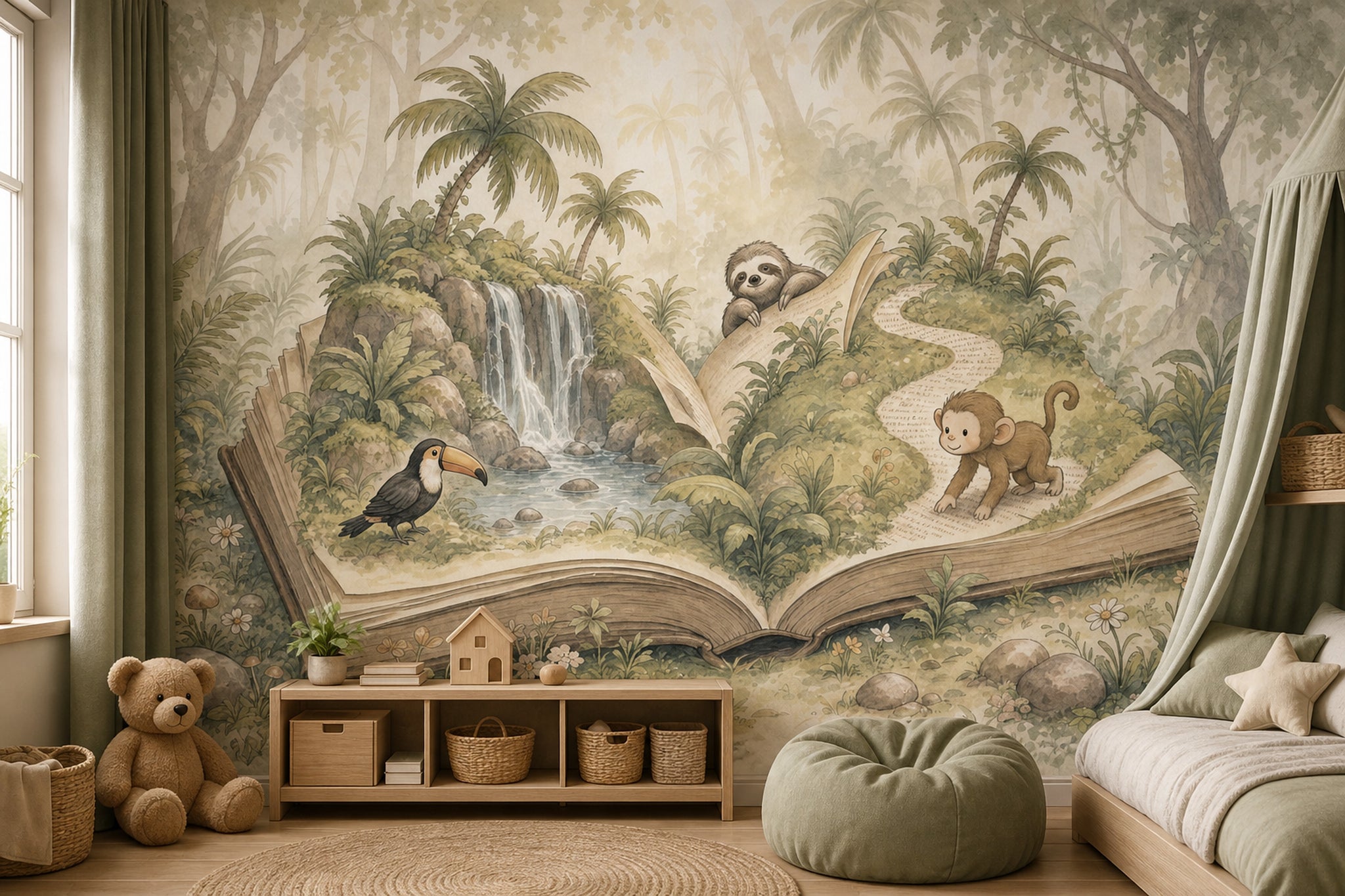 Misty Forest Wallpaper Watercolor Jungle Storybook Wall Mural