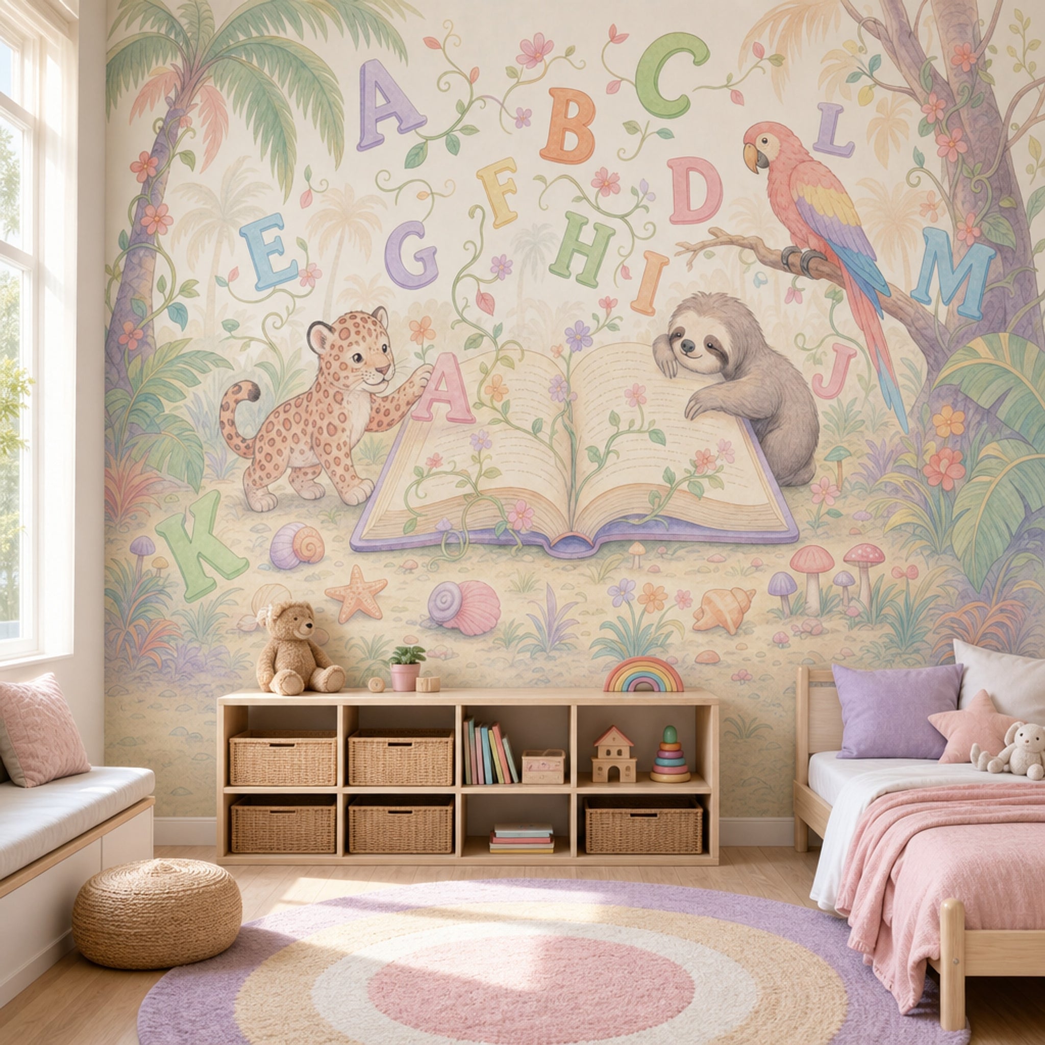 Alphabet Letters Wallpaper Storybook Tropical Jungle Removable Wall Decor