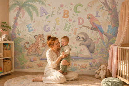 Alphabet Letters Wallpaper Storybook Tropical Jungle Removable Wall Decor
