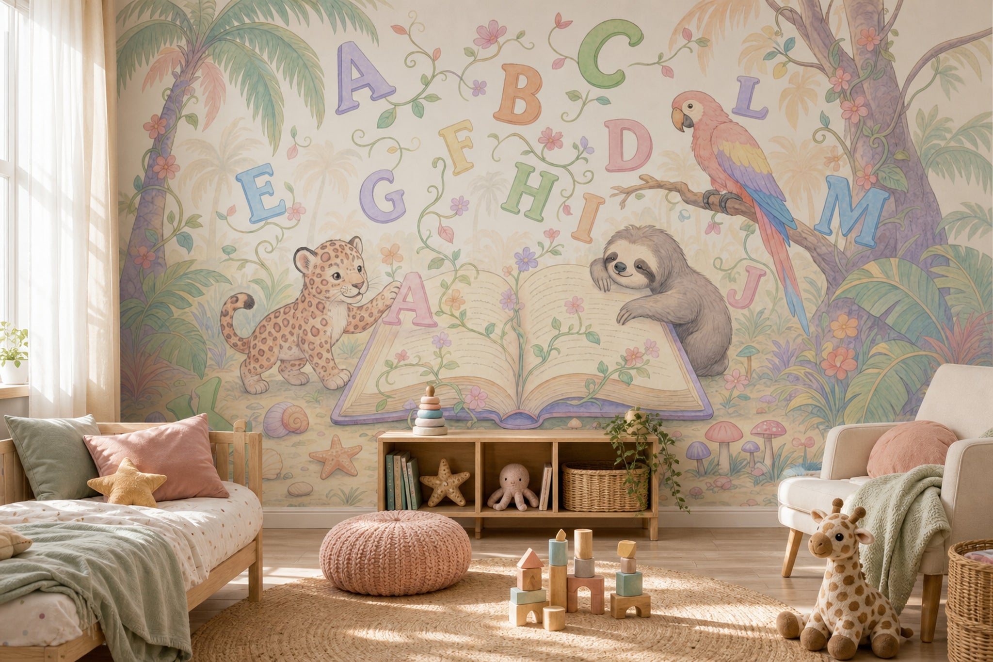 Alphabet Letters Wallpaper Storybook Tropical Jungle Removable Wall Decor