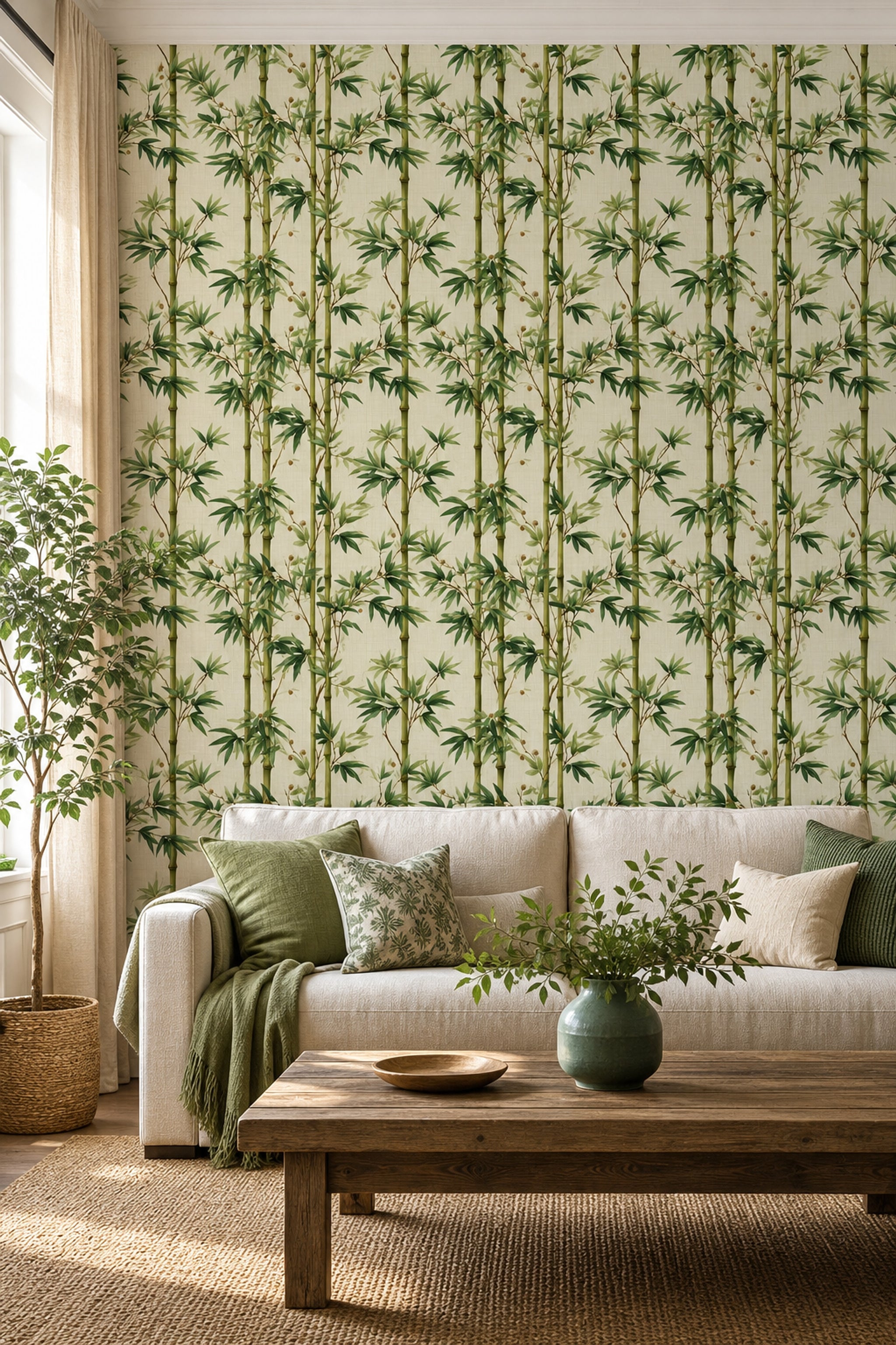 Bamboo Wallpaper Botanical Asian Inspired Removable Wall Decor