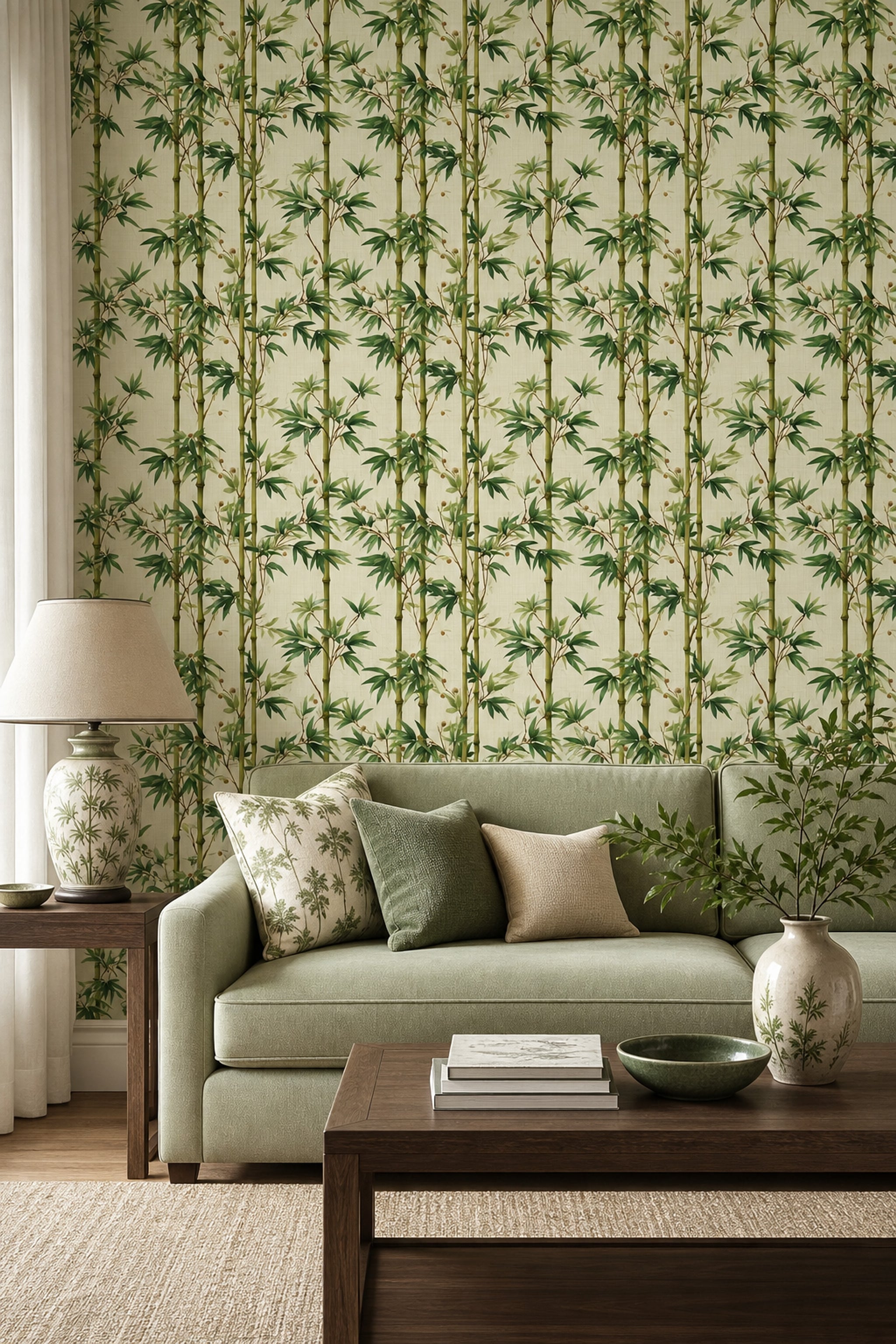 Bamboo Wallpaper Botanical Asian Inspired Removable Wall Decor