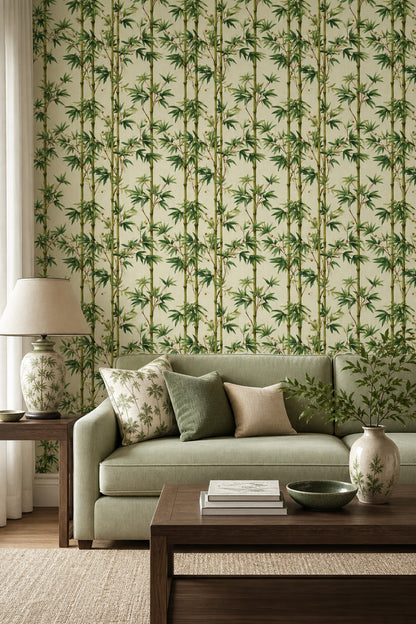 Bamboo Wallpaper Botanical Asian Inspired Removable Wall Decor